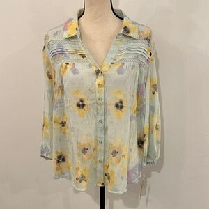 NEW Hope & Harlow XL Watercolour Floral Print Pastel Button-Up Blouse